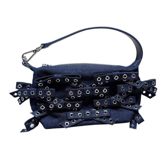GANNI Denim Small Bow Eyelet Butterfly Denim Pouch bag - Picture 6 of 12